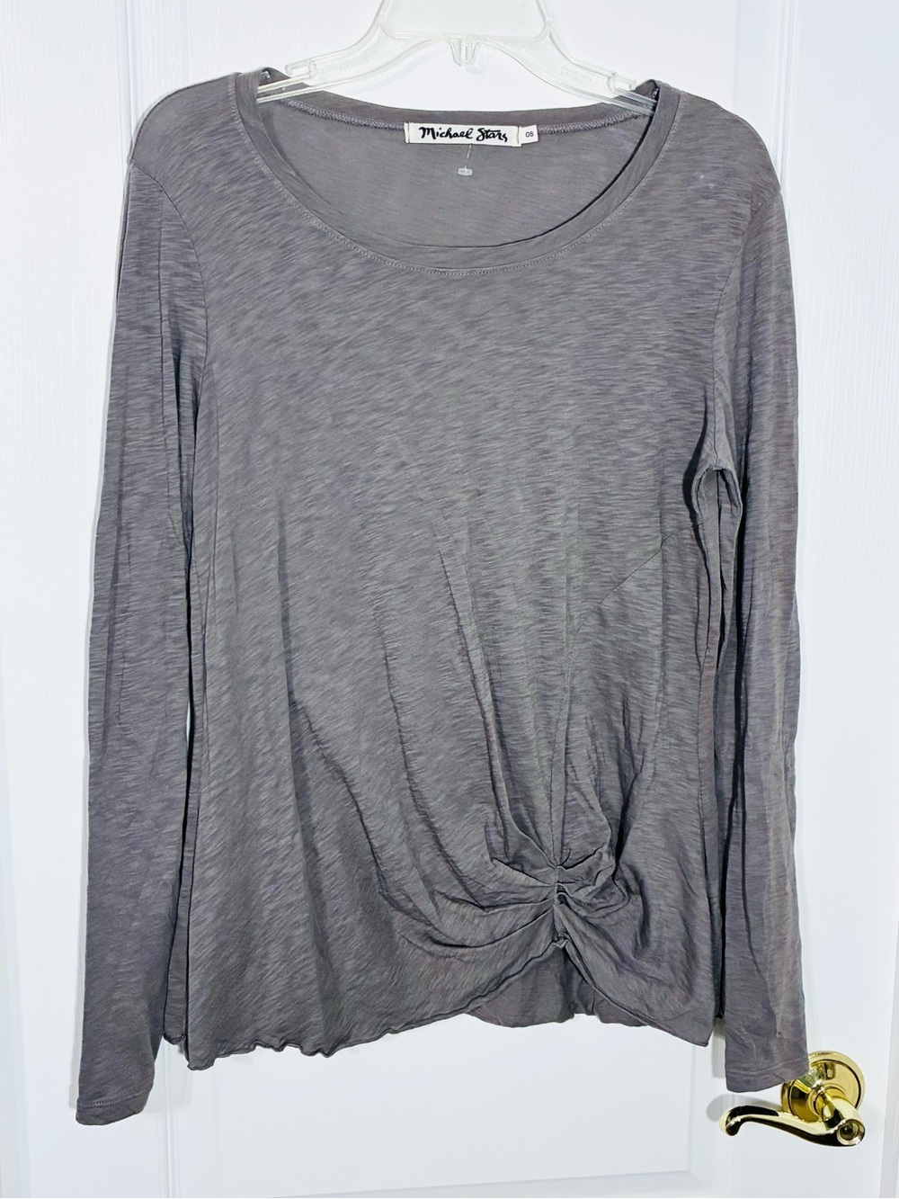 NEW Y2K Michael Stars USA MADE Supima Slub Knit Ruched Front Top Gray OS (FLAWS)